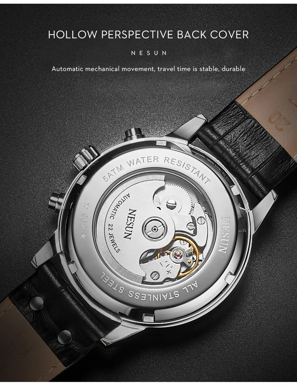 Швейцарские мужские спортивные часы Nesun автоматические механические лучший бренд класса люкс большие модные кожаные мужские наручные часы Relogio Masculino