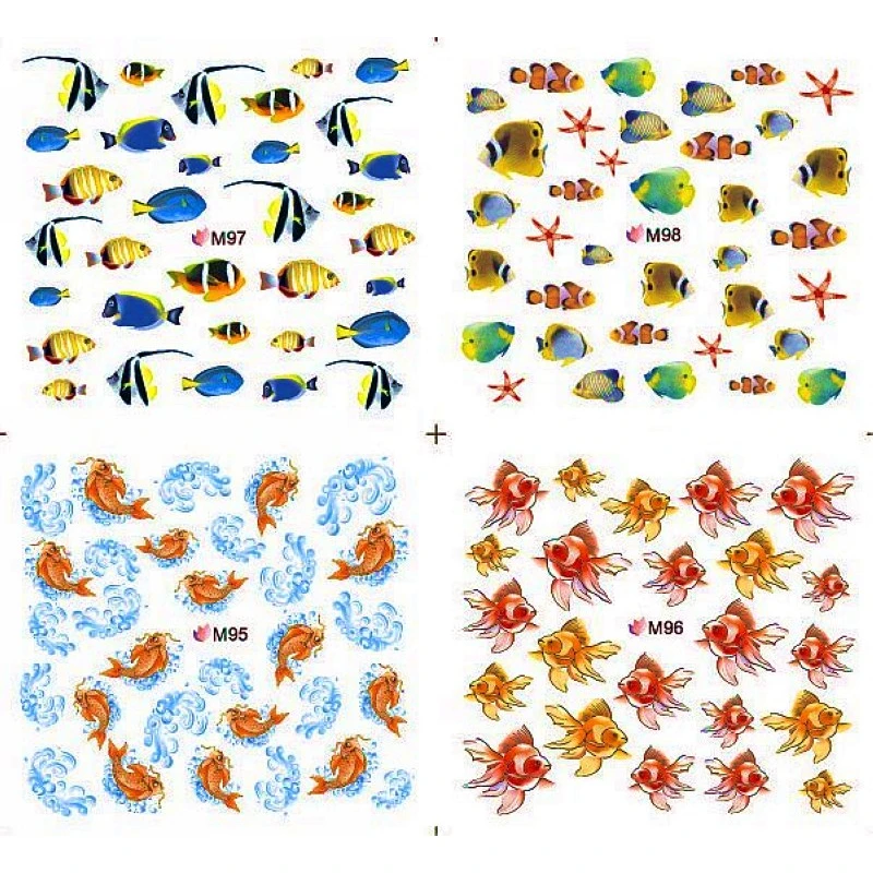 

4 PACKS / LOT FULL COVER MARINE FISH OCEAN TATTOOS STICKER WATER DECAL NAIL ART M095-098