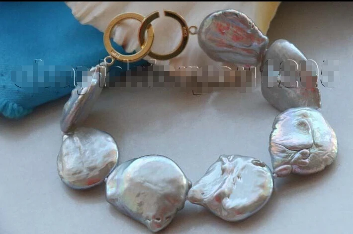 

8.5" Genuine Natural 26mm Gray Reborn Keshi Pearl Bracelet 14k #f1994!^^^e SHIPPING 5.25