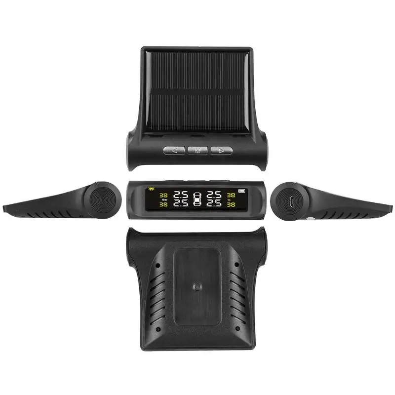TPMS беспроводная система контроля давления в шинах в реальном времени Солнечная энергия с прозрачным ЖК-дисплеем 4 внутренних датчика сигнализации
