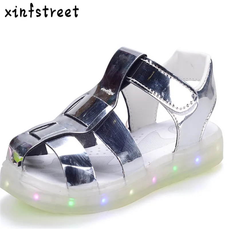 Kids Sandals Children Shoes With Light USB Charge Breathable Led Light Up Shoes luminate Sneakers For Boys Girls Size 25-36