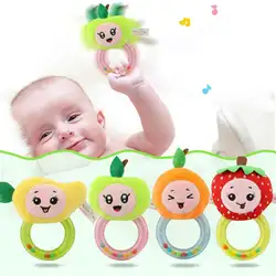 Новый милые Мультяшные фрукты хлопок кольцо Погремушка Детская Детские игрушка со звуком рука Griping колокол