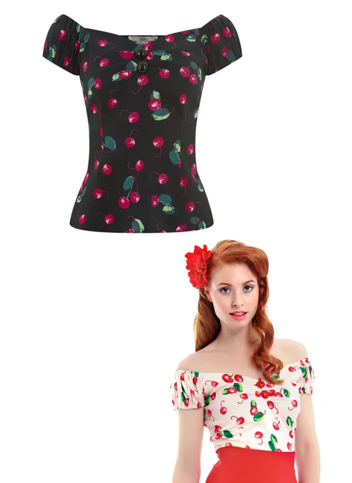 30-летние женские винтажные 50-х с вишневым принтом dolores Топ черного розового размера плюс рокабилли блузка в стиле Pinup camisetas