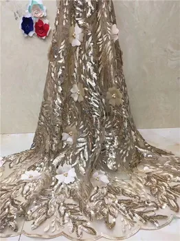 

gold african lace fabric 2018 high quality lace french mesh fabric beaded stones nigerian swiss lace fabrics for dress (DP-12-18