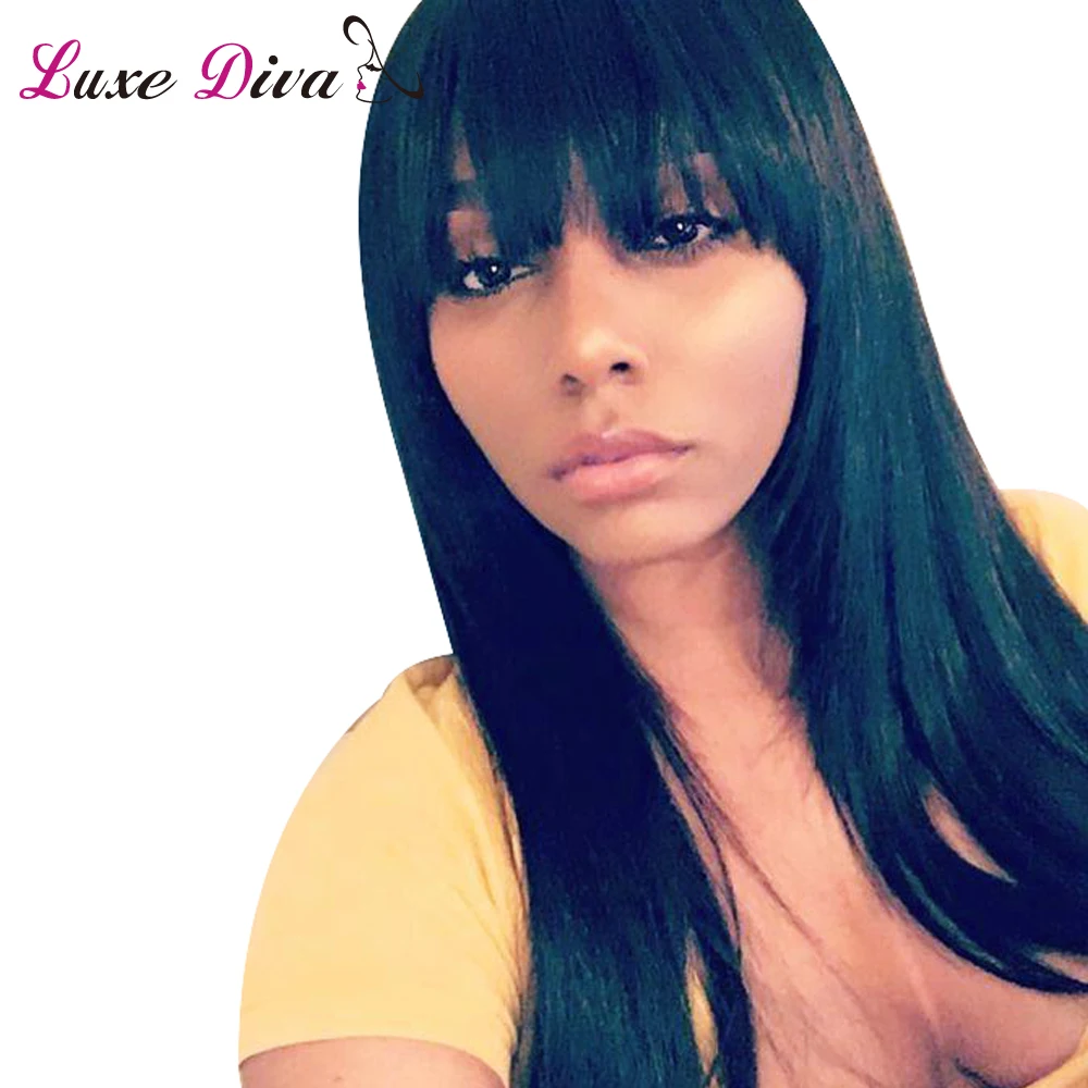 

Luex Diva Human Hair Wigs With Thick Bangs Brazilian Human Hair Non Remy Wigs Natural Long Cute Human Hair Wig For Black Women