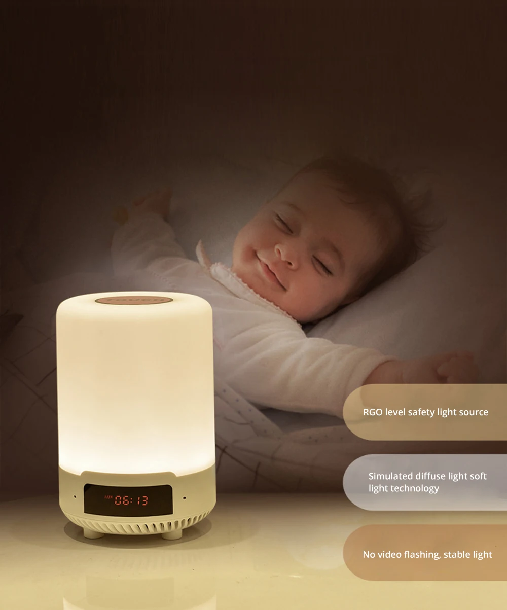 Candeeiro de Mesa Lâmpada de Cabeceira Speaker sem Fio Luz da Noite Recarregável Colorido Levou Quarto Lâmpada Bluetooth Pode Definir um Alarme 15 Recarregável Colorido luz Da Noite LEVOU candeeiro