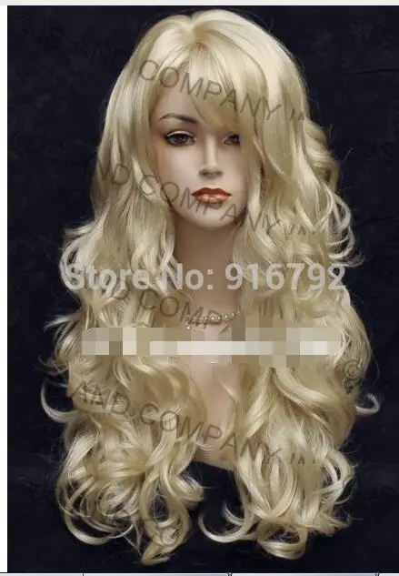 

STRIKING Wig! Long Wavy Curly layered with bangs Pale Blonde 613