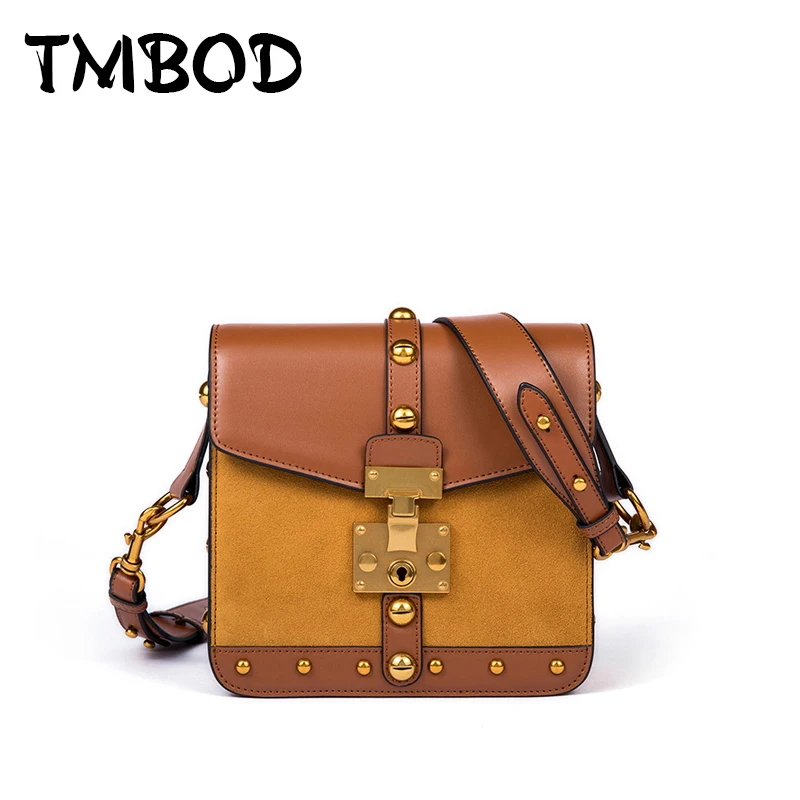 

NEW 2018 Retro Scrub Patchwork Messenger Bags Women Cowhide Split Leather Handbags Ladies Crossbody Bag for Female bolsa an943