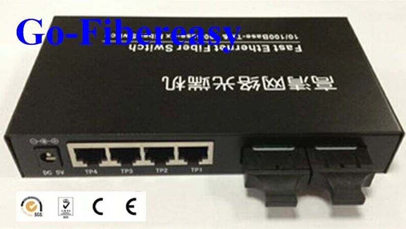 

2FX/4TX Fast Ethernet Fiber Switch 10/100Mbps Optical Media Converter Singlemode Duplex 4 UTP RJ-45 to SC Connector