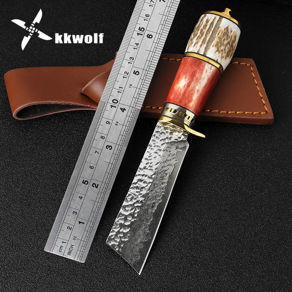 

High Quality hunting knifes Damascus high carbon steel camping survival tactical fixed knife Handmade hunting Straight knife big