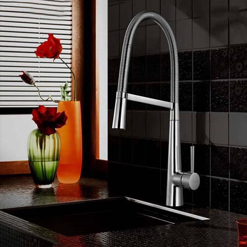 High Quality Copper Sink Mixer Chrome Finish Spring Kitchen Faucet Swivel Spout Hot Cold Water Control KF237 | Обустройство дома