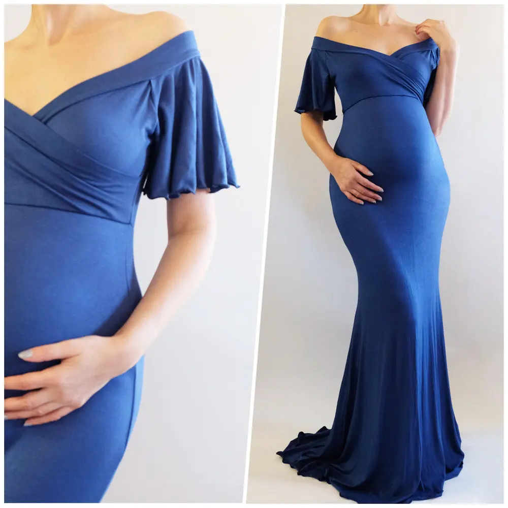 Sexy Mermaid Maternity Dresses Maxi Maternity Clothes Gown For Photo Shoots Off Shoulder Women Pregnancy Dress Photography Props (1)