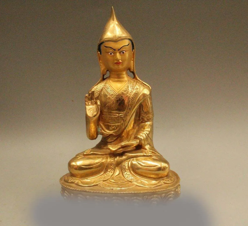 9"Tibet Tibetan Buddhism Bronze Gild Seat Je Tsongkhapa Buddha Statue