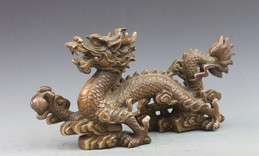 

China Folk Copper Bronze Running Fly Dragon Palace FengShui Decor Statue a 0518