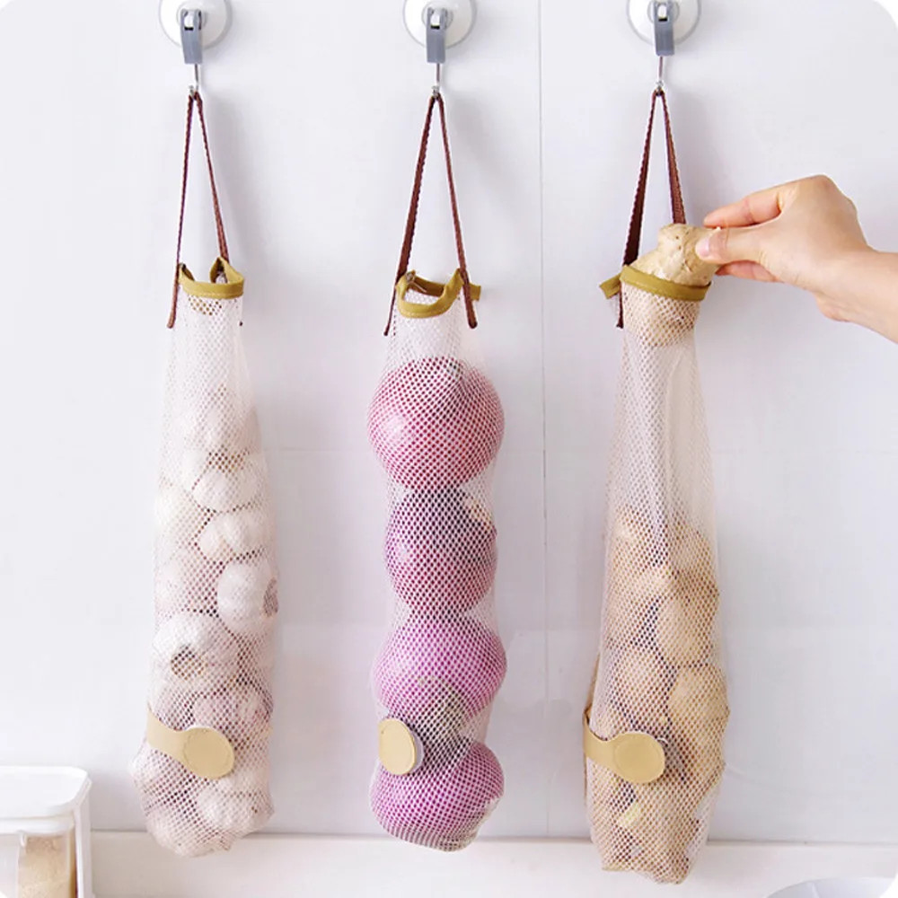 

Kitchen Fruits Vegetables Storage Hanging Bag Reusable Grocery Produce Bags Mesh Ecology Shopping Tote Bag Onion Organization