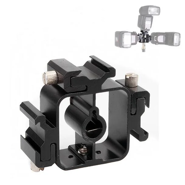 All metal Hot Triple Hot Shoe Mount Adapter Flash Umbrella Holder Light