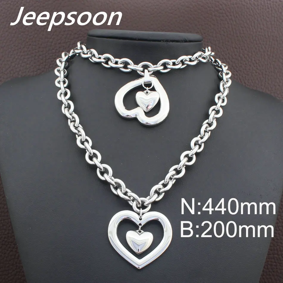 HOT Stainless Steel fashion Heart Jewelry gold color Necklace Bracelet stud earrings sets for women SBJFLVDC - Image 2