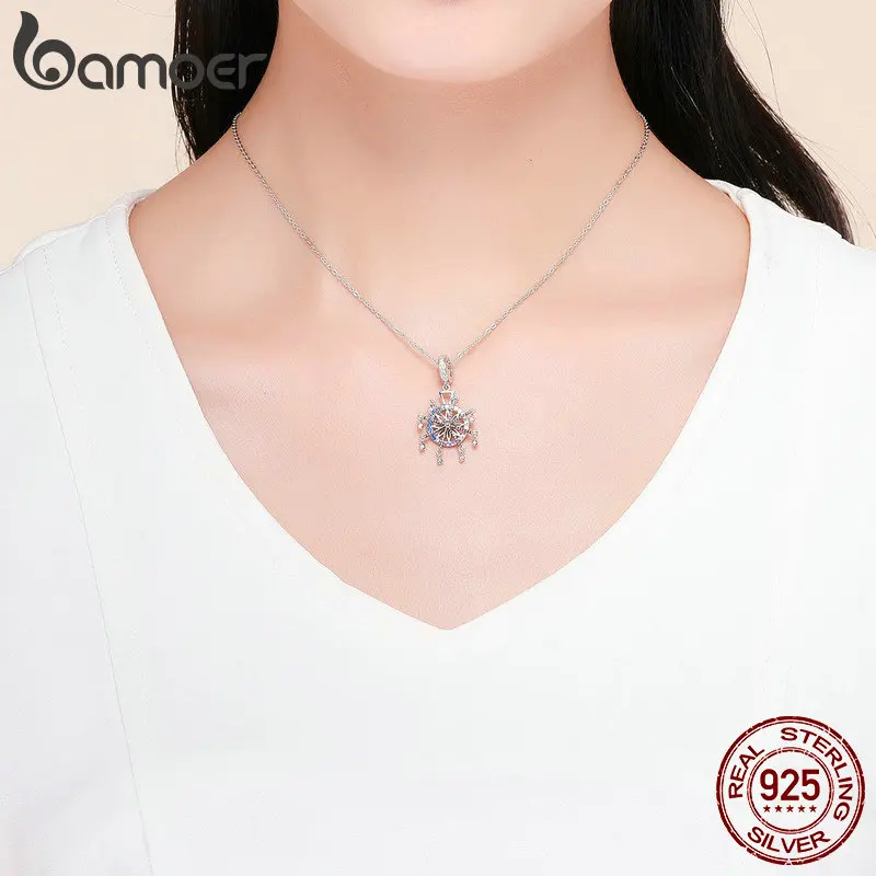 BAMOER Authentic 925 Sterling Silver Ferris Wheel Pendant Colorful Cubic Zircon Charms fit Necklace Bracelets DIY Jewelry SCC869