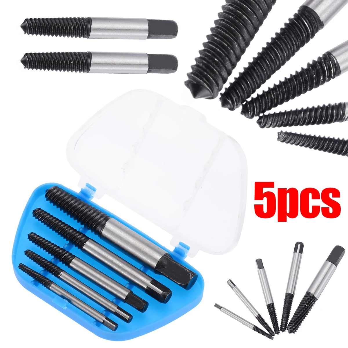 5pcs HSS Screw Extractor Center Drill Bits Guide Set Broken Damaged Bolt Remover Removal Speed Easy Out Tool With Storage Case