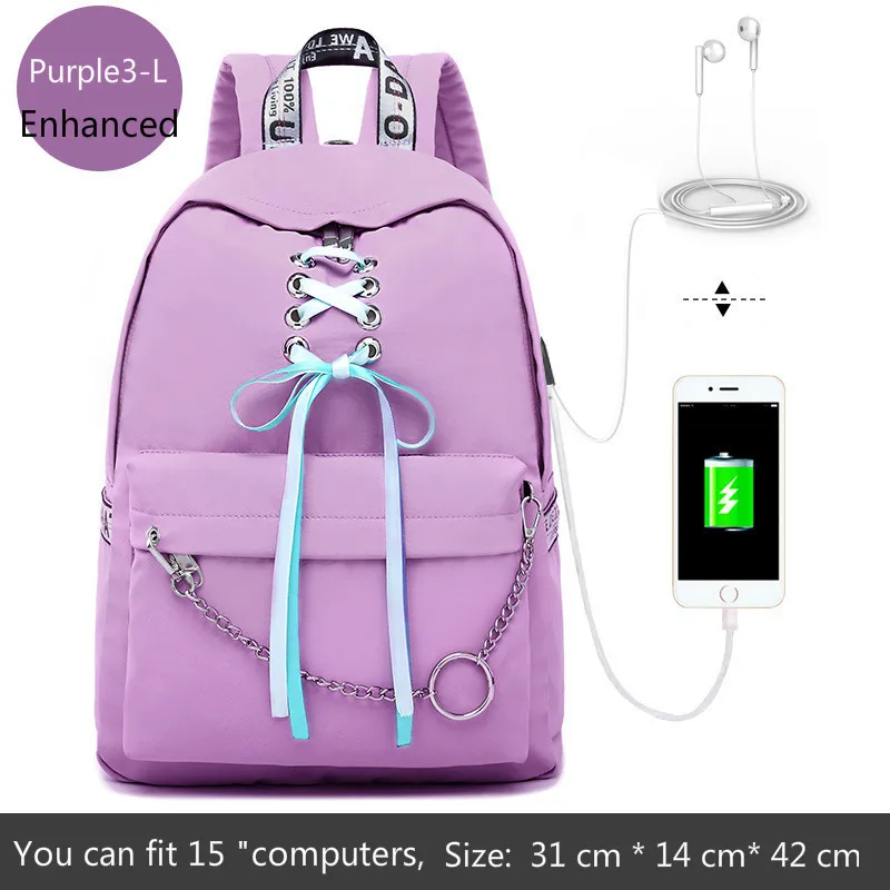 Purple3-L Школьные сумки для девочек-подростков, Женский студенческий рюкзак для ноутбука, женские рюкзаки, школьная сумка, Sac A Dos Mochila Feminina Bagpack - Цвет: Purple3-L