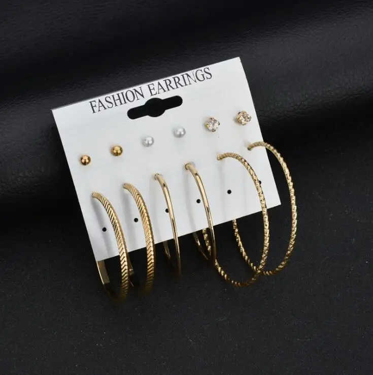 

2018 Hot 6 Pairs 1 Set Fashion Punk Crystal Stud Earrings For Women Men Vintage boho Koyle Simulated Pearl Clip Cuff Earring Set