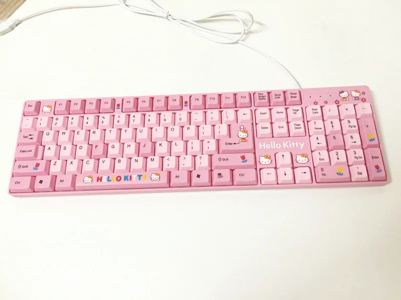 MAORONG TRADING New Hello Kitty Wired Game Keyboard USB Pink Cat Girl