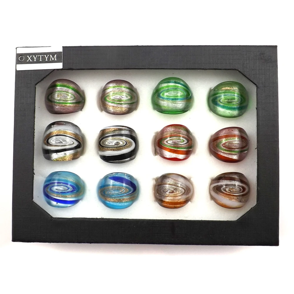 

Mixed Color Whirlpool Design Exaggerated Murano Glass Rings 12pcs/lot Free Shipping