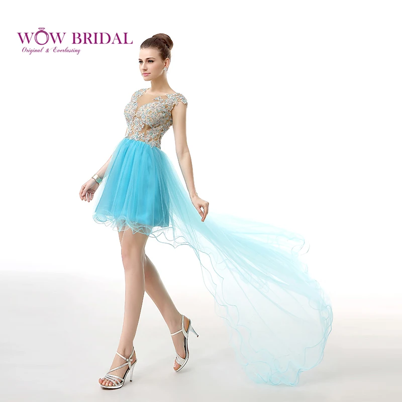 Wowbridal/синие платья для выпускного вечера 2016 новые кружевные на молнии с глубоким