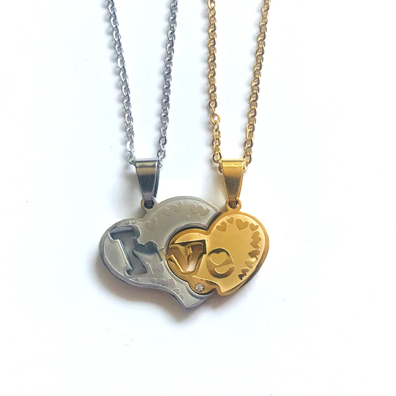 Double Stainless Steel Necklaces Pendants Two Halves Heart Necklace