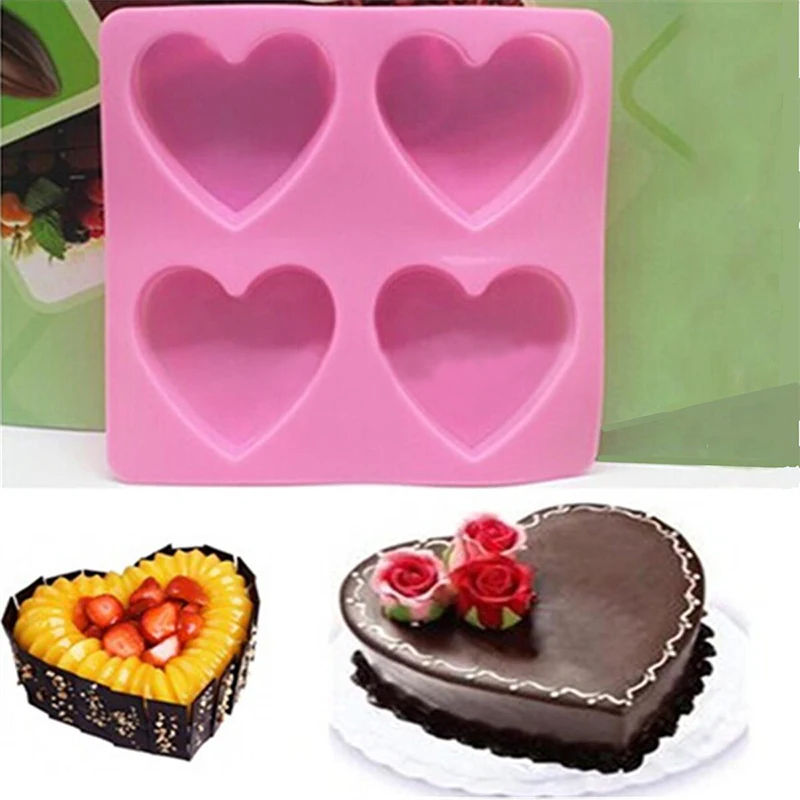 DIY 4-cell Love Heart Silicone Fondant Mold Cake Chocolate Soap Baking Mould