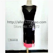 Латинской Танцевальный костюм сексуальный газовое платье без рукавов с бахромой для латинских танцев платье для латино-американских танцев одежды для конкурса танцов платья