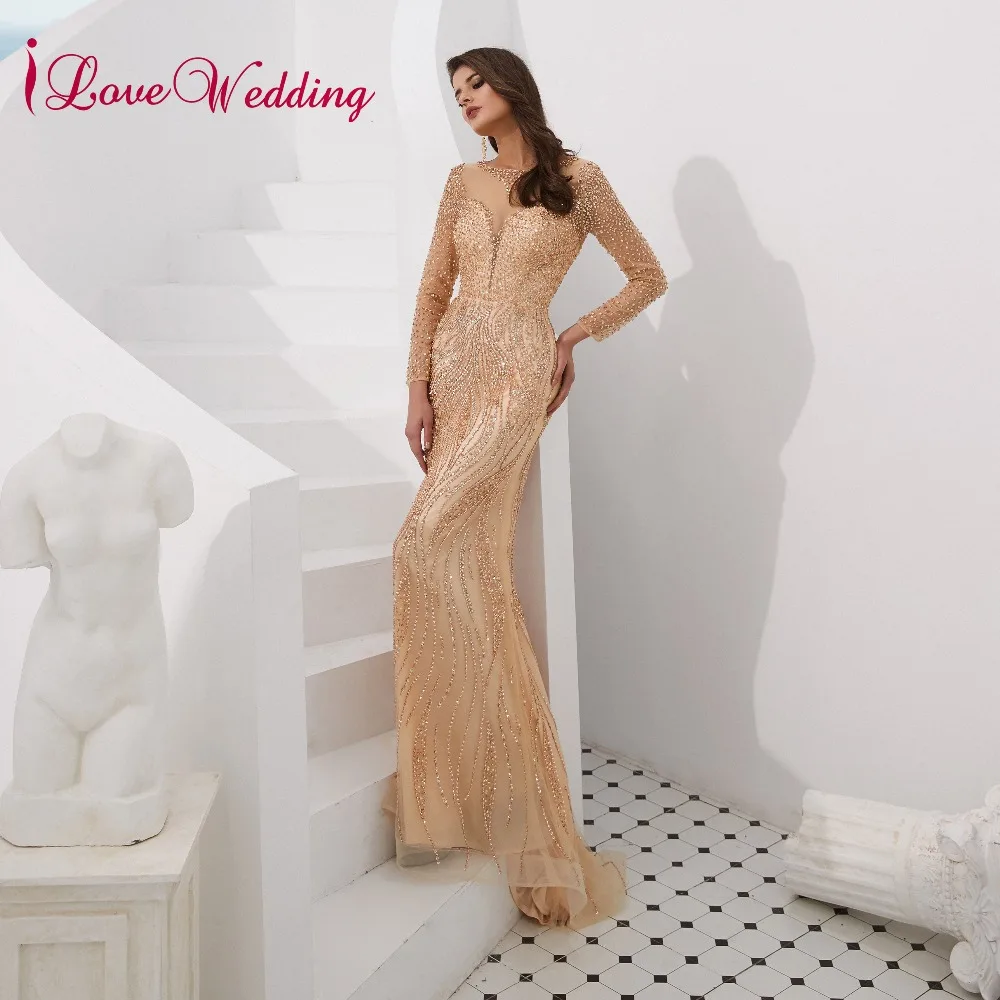 ILoveWedding, роскошное вечернее платье, прозрачное, с хрустальным бисером, с длинным рукавом, на заказ, серое, длинное, официальное, вечернее платье, настоящая фотография