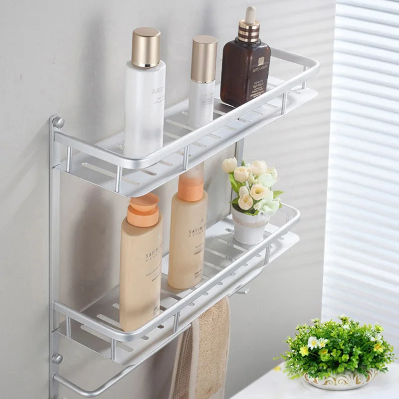 50 CM Space Aluminum 2 Layer Square Bathroom Shelf Rack Basket With