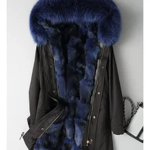 Парка, пальто из натурального меха лисы, теплые парки, зимняя куртка, женская одежда, длинные пальто с воротником из натурального меха енота, MY3209