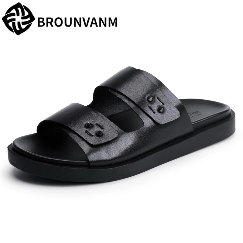 

Men's Genuine Leather slippers summer sandals Sneakers Men Slippers Flip Flops casual Shoes beach outdoor anti-skid cowhide male