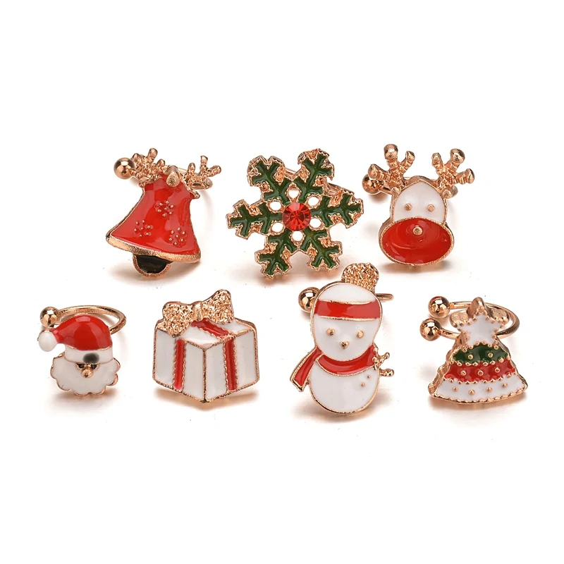 

MissCyCy 7PCS/Set Snowflake Snowman Tree Bells Santa Claus Fashion Rhinestone Clip Earrings Set for Women Christmas Gift