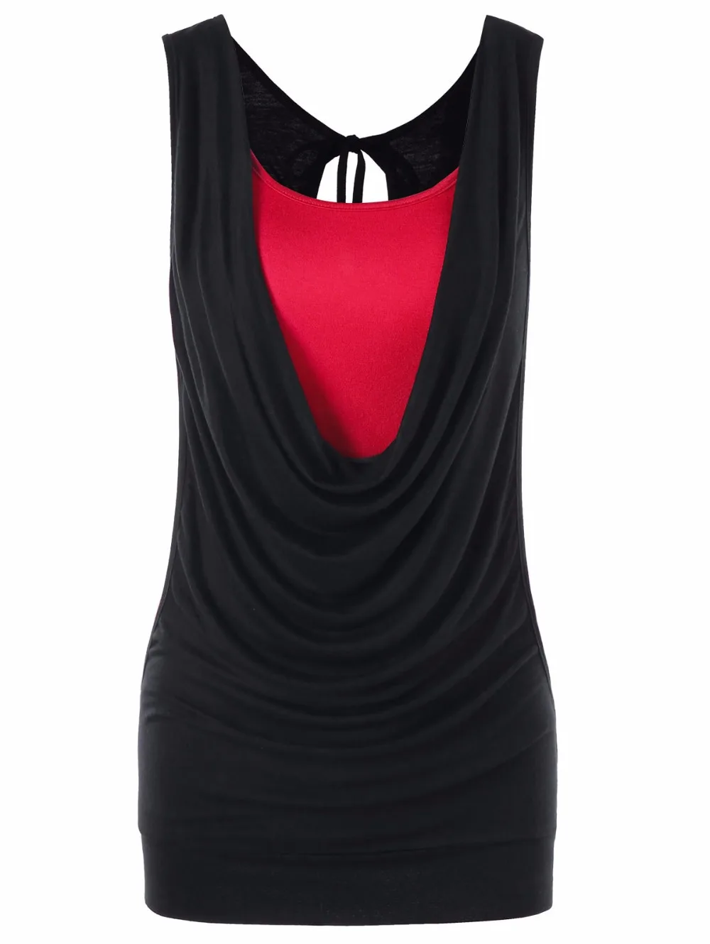 VESTLINDA Cowl Neck Faux Twinset Panel Cut Out Sleeveless Tank Top Womens Summer Clothing 2018 Fashion Sexy Top Female Tanktop 3