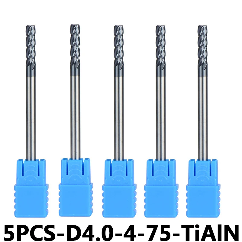 

4-Flute Flattened Head Milling Cutters 5pcs/lot D4-4-75 Tungsten Steel End Mills Carbide End mills HRC45 With Straight Shank