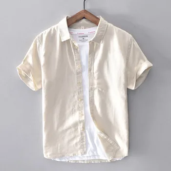 

New Arrival Cotton Linen Mens Shirts Luxury Summer Short Sleeve Solid Color Mens Shirt Camisa Masculina Slim Mens Dress Shirts