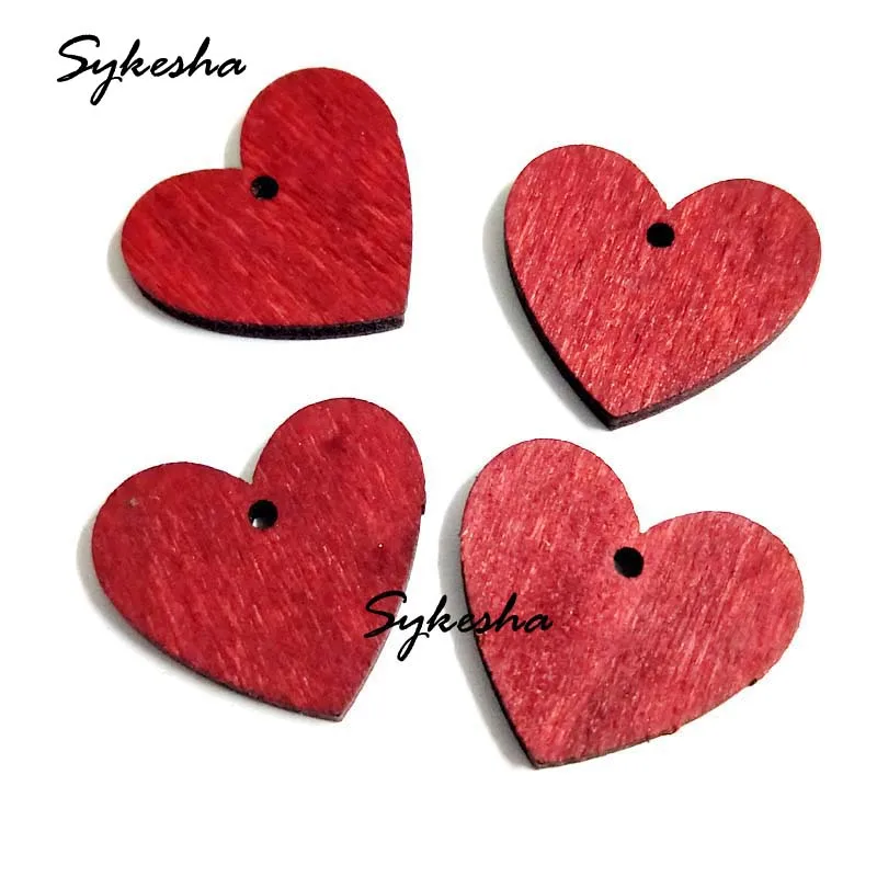 

2019 Heart Shape Wood DIY Accessories 1 hole 30pcs/Set wine Red and Green Colors Wood Pendant Charm For Bracelets Earrings