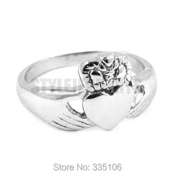 

Free shipping Claddagh Style Hand to Hold a Heart with Crown Ring Stainless Steel Jewelry Celtic Knot Biker Women Ring SWR0311