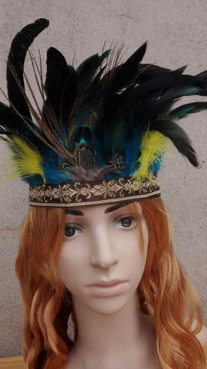 8INCH TALL turquoise Chief feather Headdress Native American costume hand made indian costume