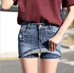 2019 г. женские пикантные джинсовые юбки-Шорты Большой Размеры Модные женские поддельные Двойка платье на бедрах студенческие джинсы