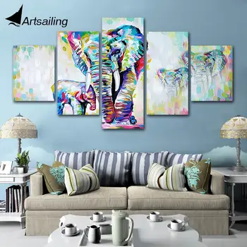 

HD Prints 5 Panels Canvas Wall Art Abstract Elephant Painting for Living Room Animal Posters Home Decoration Giclee Art F857