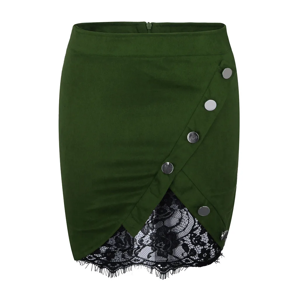 40* юбка женская черная зеленая юбка модные сплошные кружевные лоскутные пуговицы на молнии сексуальные юбки карандаш spodnice damskie