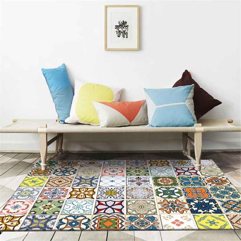 

AOVOLL European Geometric Ethnic Style Color Mosaic Carpet Carpets For Living Room Bedroom Rugs Carpet Kids Room Floor Mats
