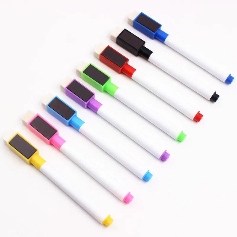 

50Pcs/lot Magnetic Whiteboard Pen Erasable Dry White Board Markers Magnet Built In Eraser Office School Supplies