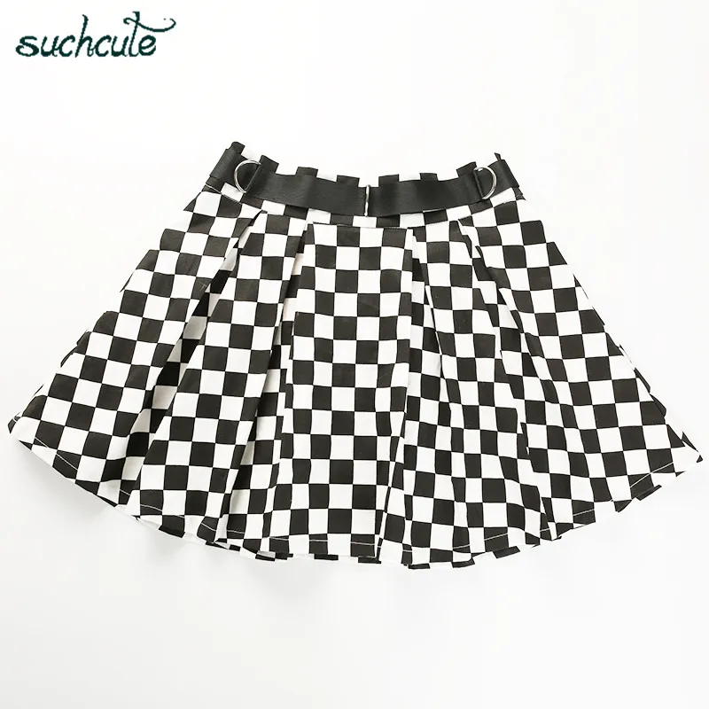 Suchcute клетчатый юбки с высокой талией Набор для игры в шахматы плиссированное