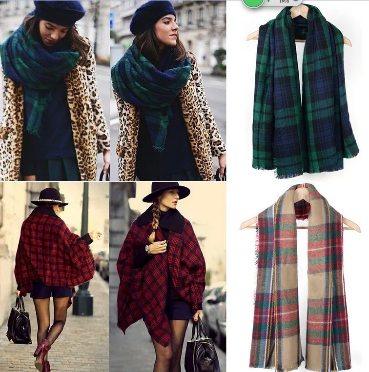 Fashion Winter Neck Warm Large Checked Plaid Scarf font b Tartan b font Wrap Shawl Stole
