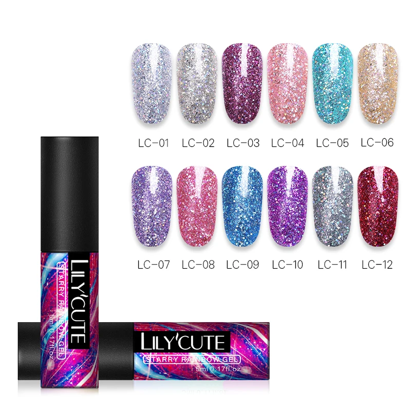

LILYCUTE Sequins Gel Polish Rainbow Shimmer Lacquer Soak Off Nail Art UV LED Gel Varnish Manicure Design Tool